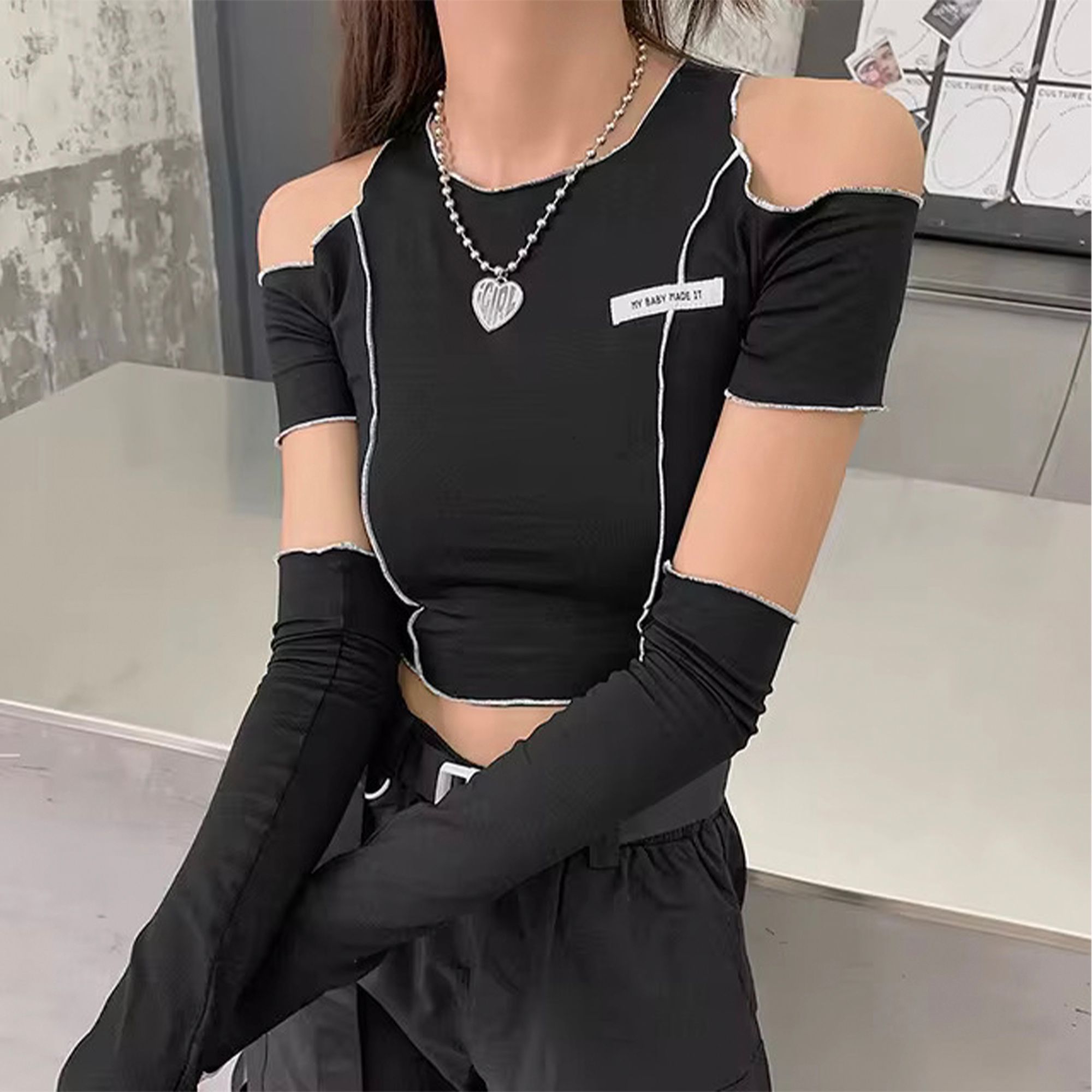 crop top, women crop top, open shoulder top, black crop top