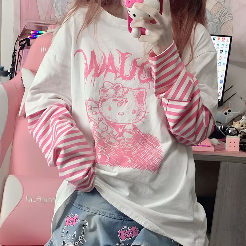 long sleeve shirt, women shirt, cat print shirt