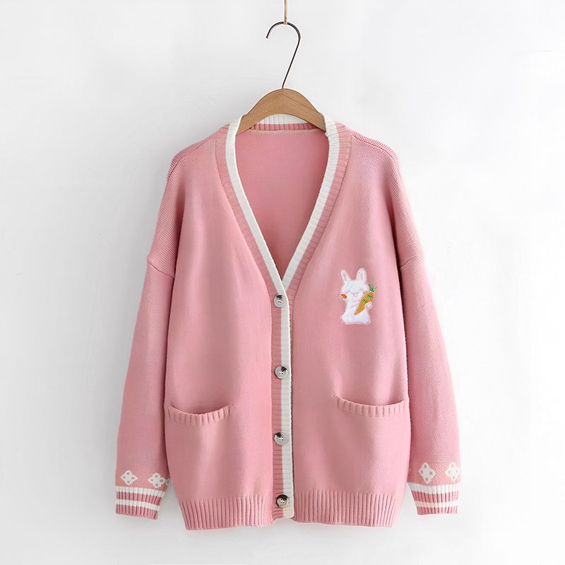 pink_Women’s Button V-Neck Cardigan