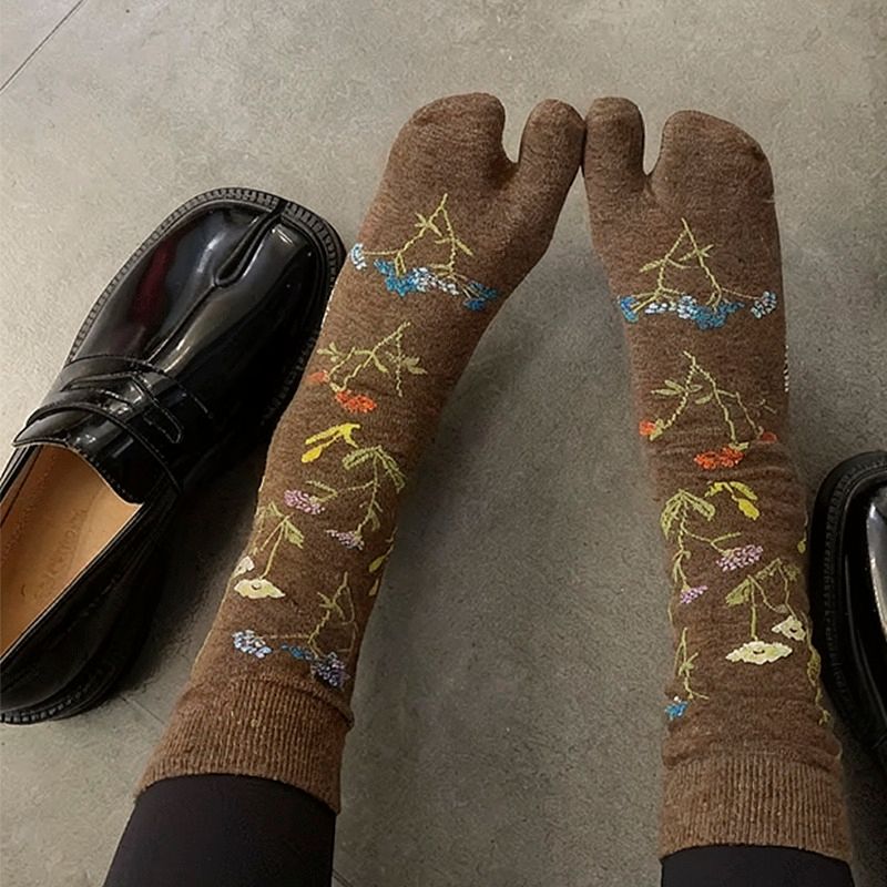 cotton socks, tabi socks, split toe socks, floral socks