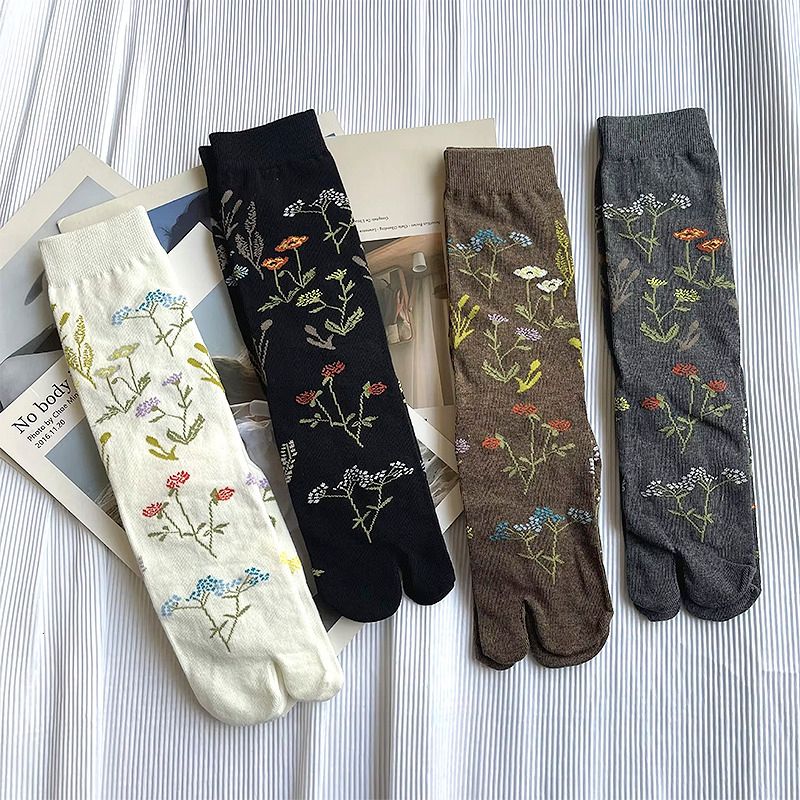 cotton socks, tabi socks, split toe socks, floral socks
