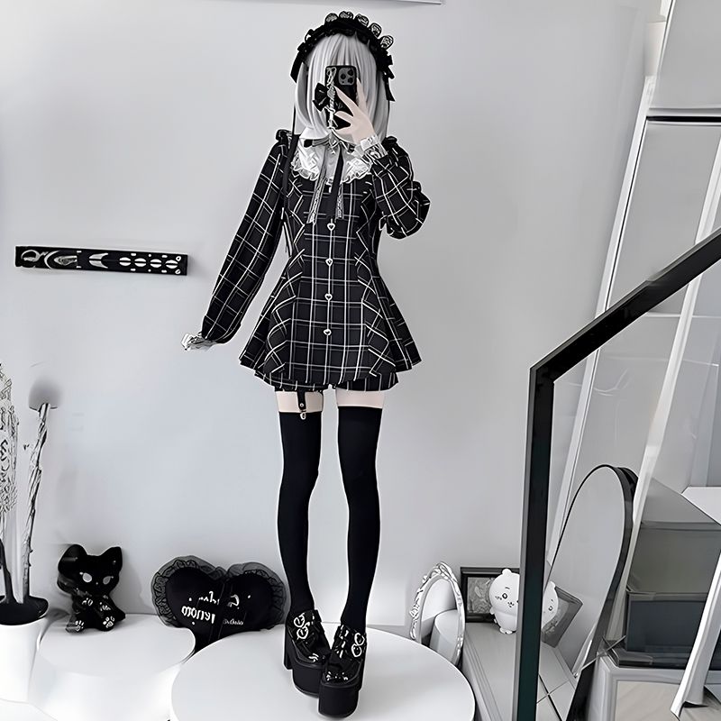 long sleeve dress, black dress, bow dress, plaid dress, collar dress