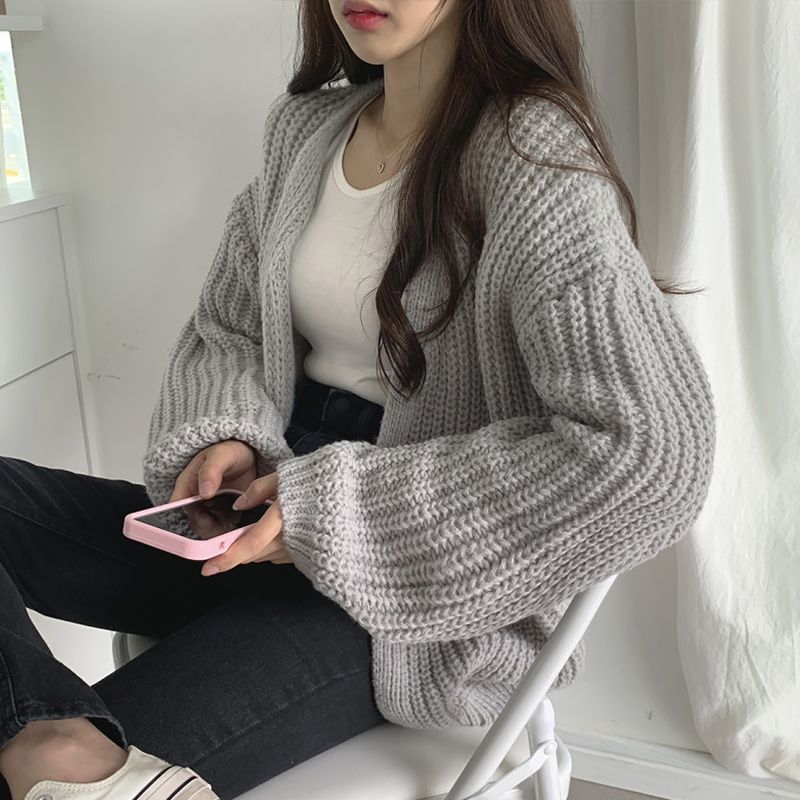variant_grey_Women’s Knitted Loose-Fit Cardigan