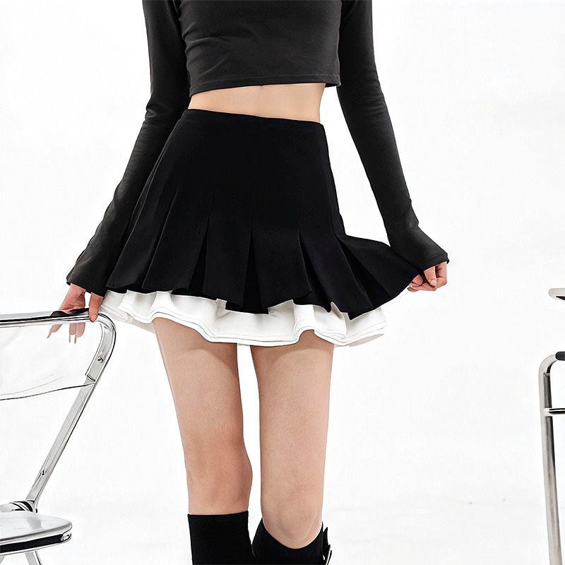 mini skirt, ruffles skirt, pleated skirt, high waist skirt