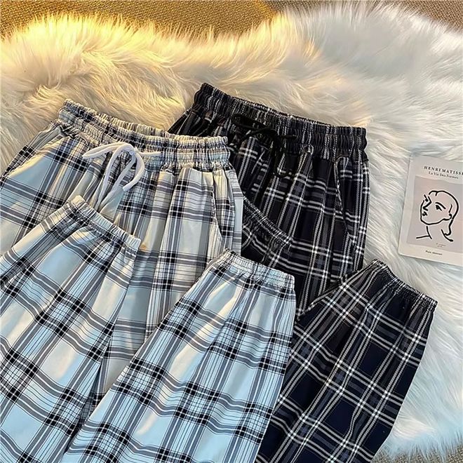 plaid pants, women plaid pants, loose fit pants
