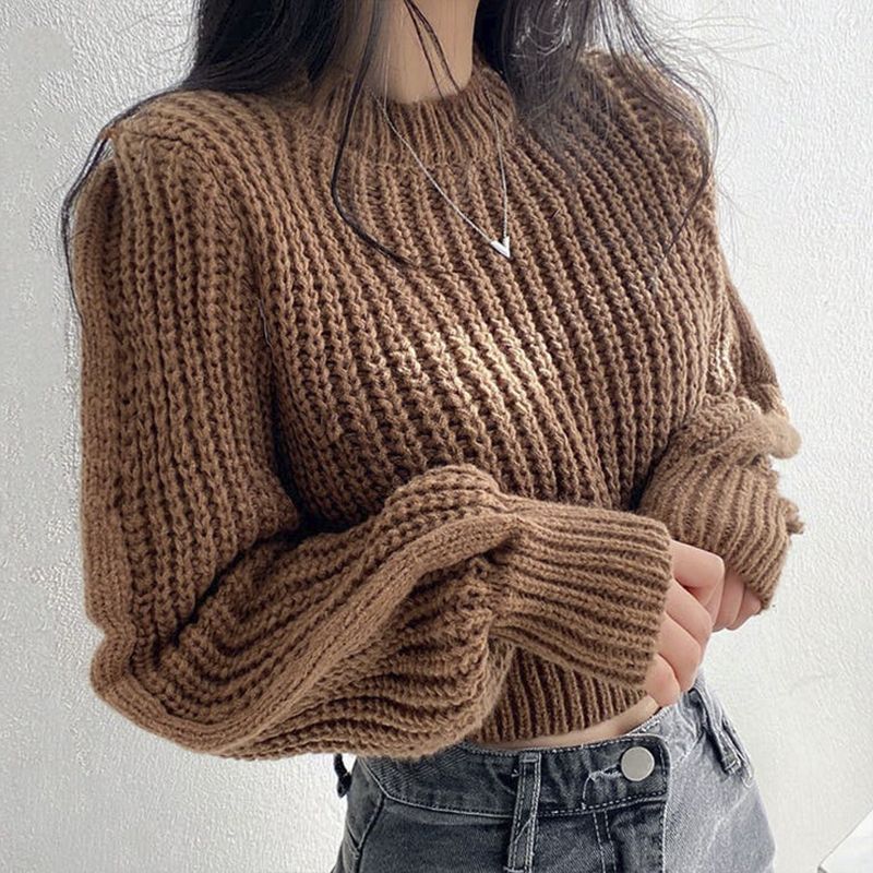 brown_Women’s Loose-Fit Knitted Sweater