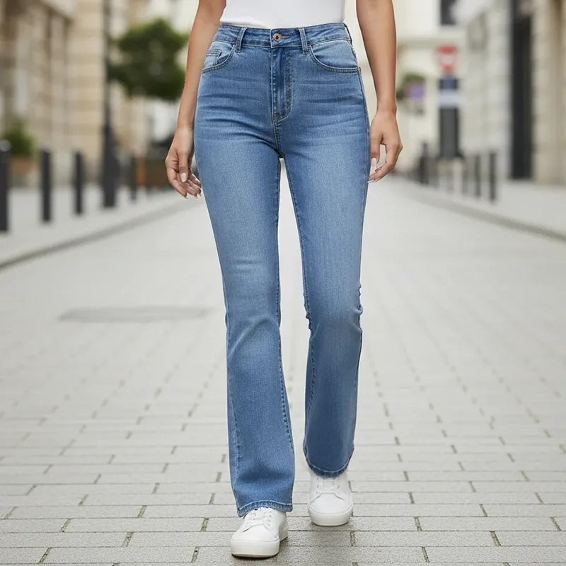womens jeans, bootcut jeans, high waist jeans, light blue jeans, denim pants, high rise jeans, casual jeans
