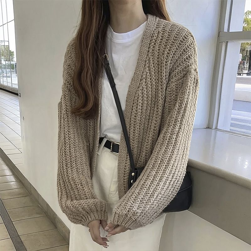 variant_brown_Women’s Knitted Loose-Fit Cardigan